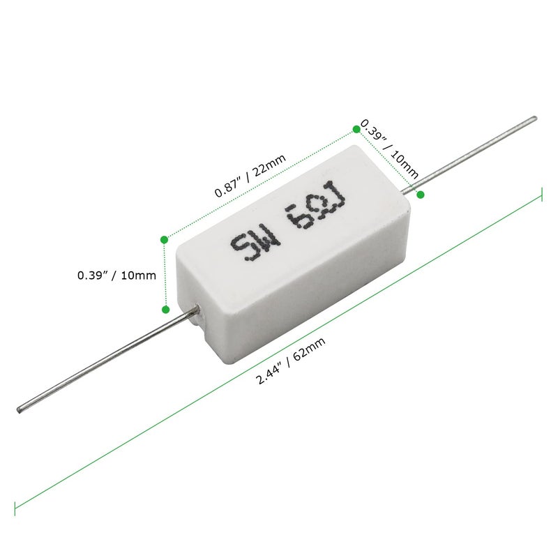 Dimlove Cement Resistors, 10 PCS 5W 5% Axial Lead Wire, White Wound, Fixed Ceramic, Power Resistors, Flame/Heat/Moisture Resistant, Precharge Horizontal (5W 6J) - Image 3
